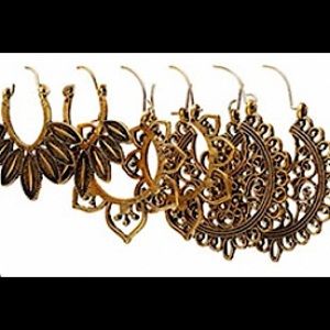Three pairs of boho gold earrings
